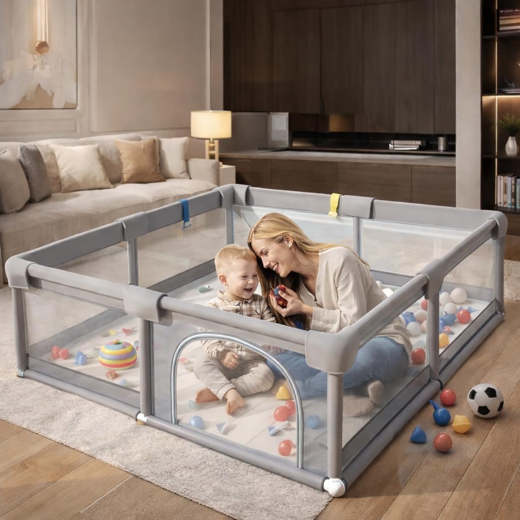 150×180×68cm Cercadinho para Bebe Para Bebês e Crianças Pequenas Chiqueirinho Bebe Para Internos &amp; Externos Cercadinho de Segurança Resistente Para Bebês com Malha Macia e Respirável