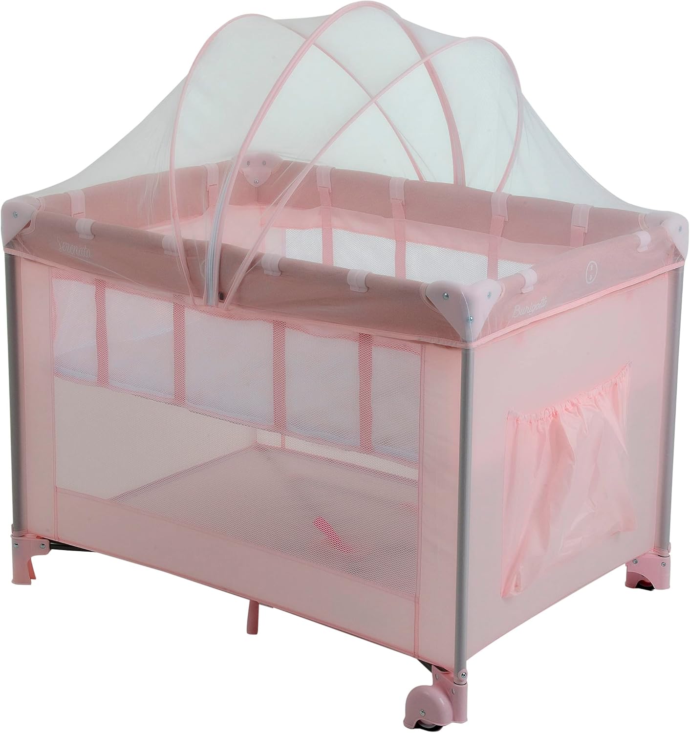 Berço Portátil Burigotto Serenata Rosa – Mosquiteiro e Regulagem de Altura | Até 15kg